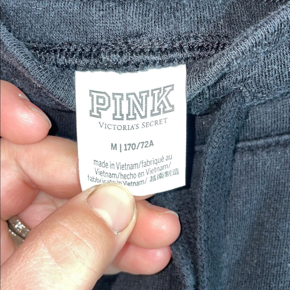 PINK Victoria's Secret Black Joggers with Pink Logo Size medium causal women's - Picture 3 of 5